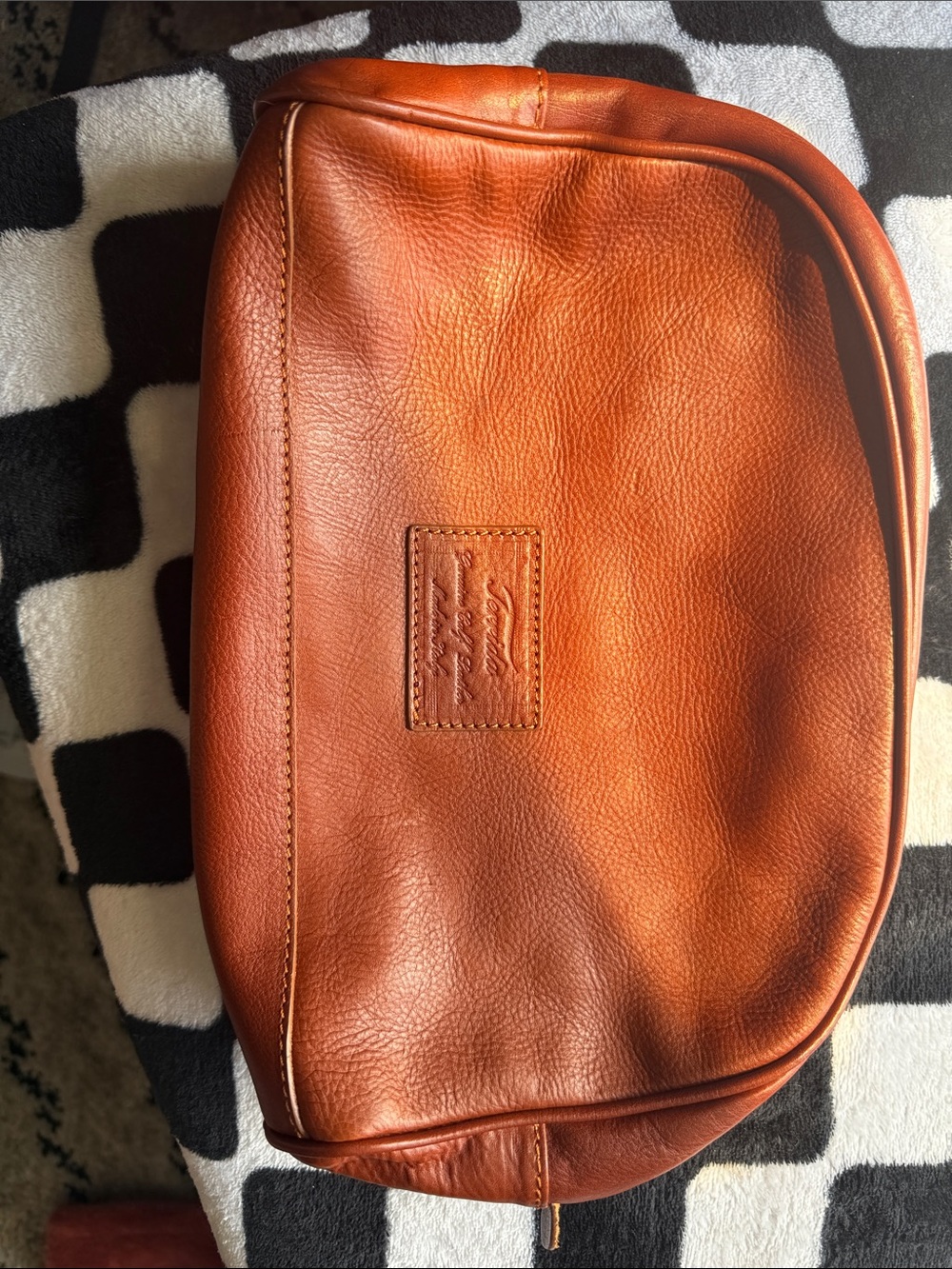 Cognac Leather Toiletry Bag - Unbranded